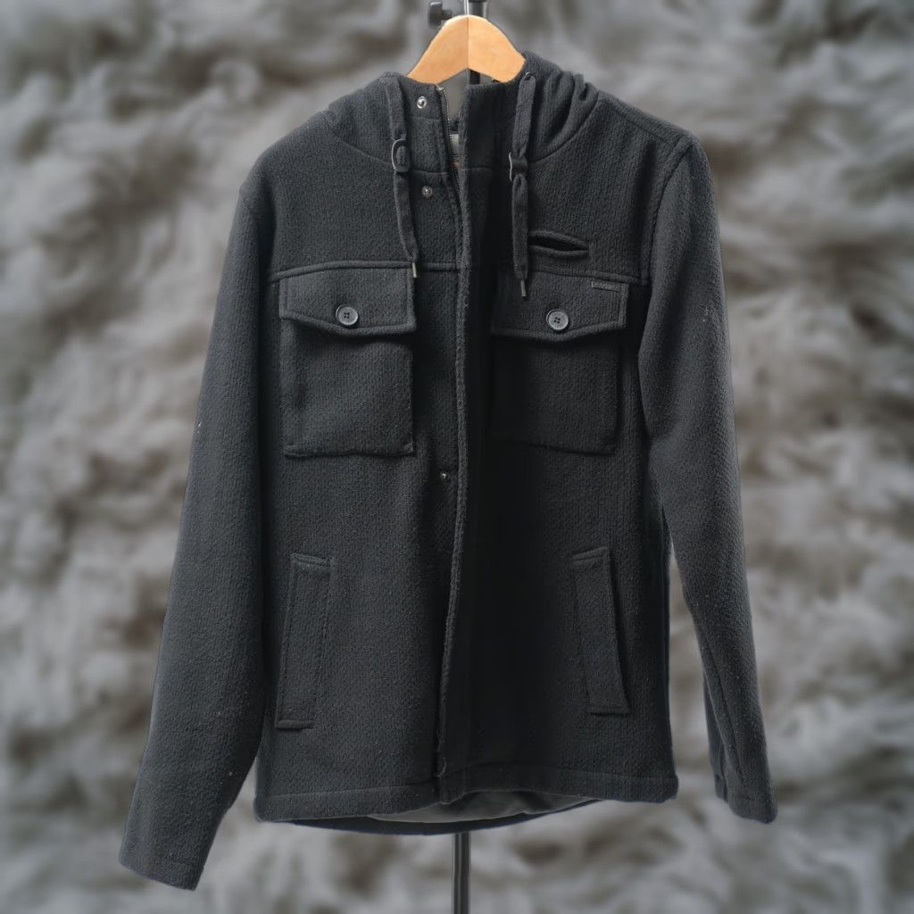 Vintage VINTAGE Ezekiel Knitted Utility Hooded Jacket Mens M Black Urban Button Up Grunge Size US M / EU 48-50 / 2 - 1 Thumbnail