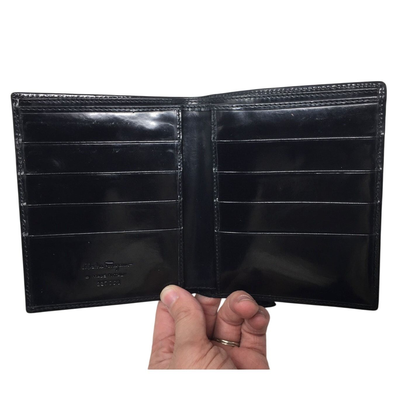 Salvatore Ferragamo Ferragamo Bi-fold Wallet - Double Gancini Enamel Black Size ONE SIZE - 2 Thumbnail
