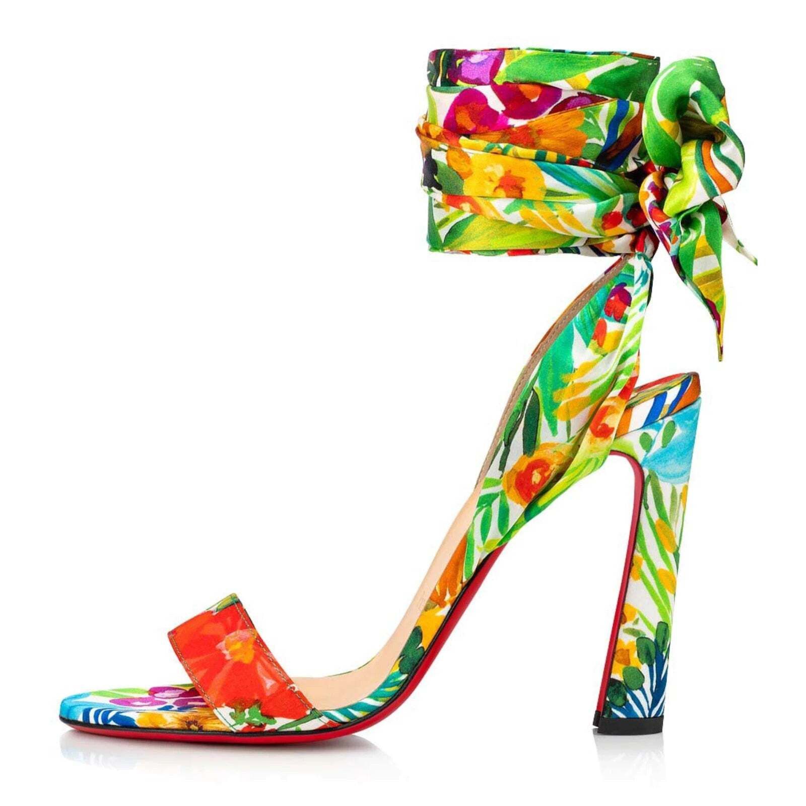 Christian Louboutin Crosse Du Desert 100 Floral Lace Up Tie Sandal Heel Pump 36 Size US 6 / IT 36 - 3 Thumbnail