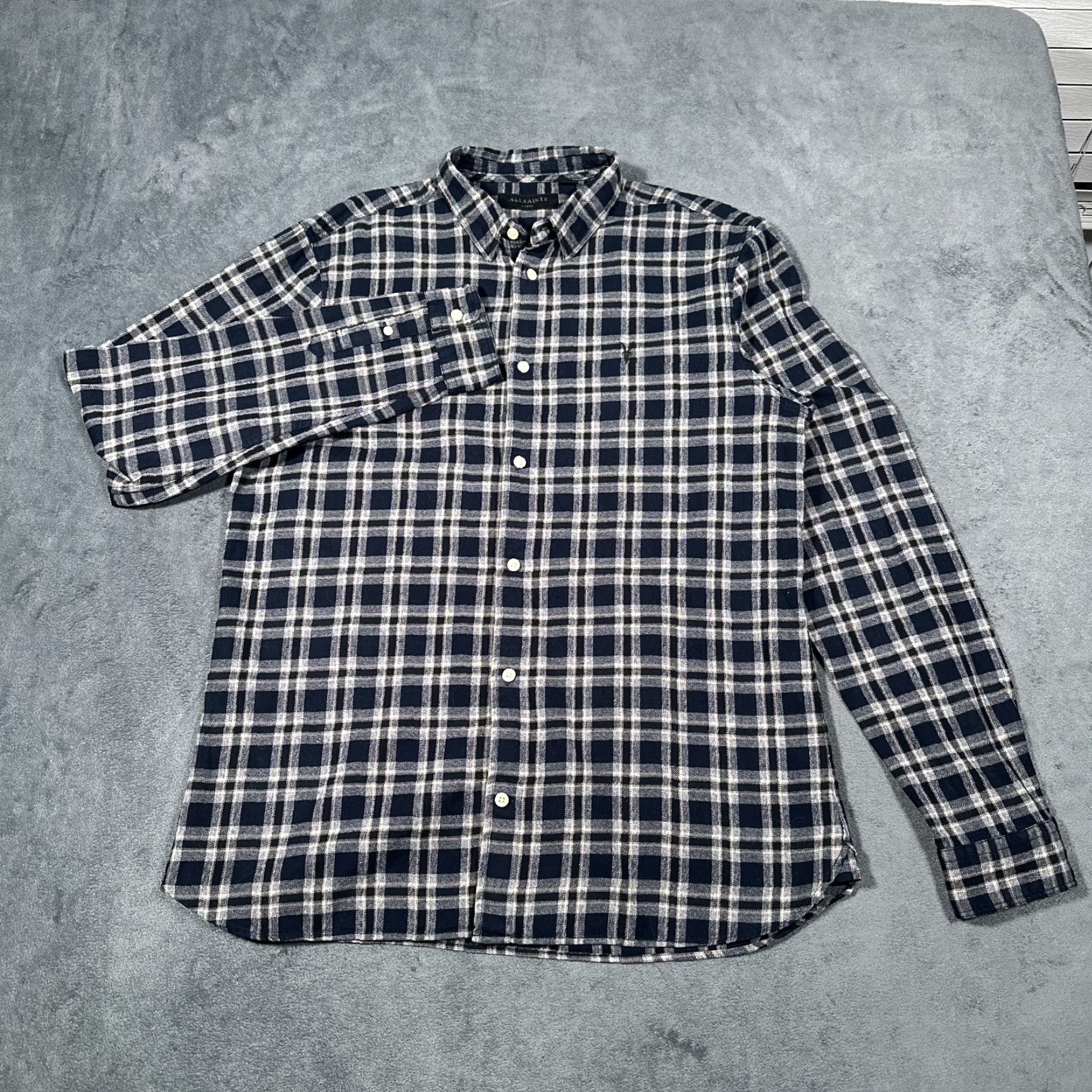 Allsaints AllSaints Shirt Mens Medium Navy Blue Plaid Check Flannel Oneida Long Sleeve Size US M / EU 48-50 / 2 - 2 Thumbnail
