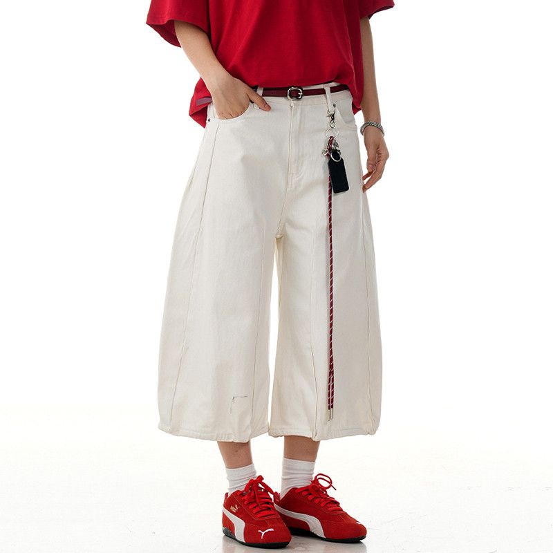 Japanese Brand Loose cropped jeans straight wide leg jorts Size US 31 - 4 Thumbnail