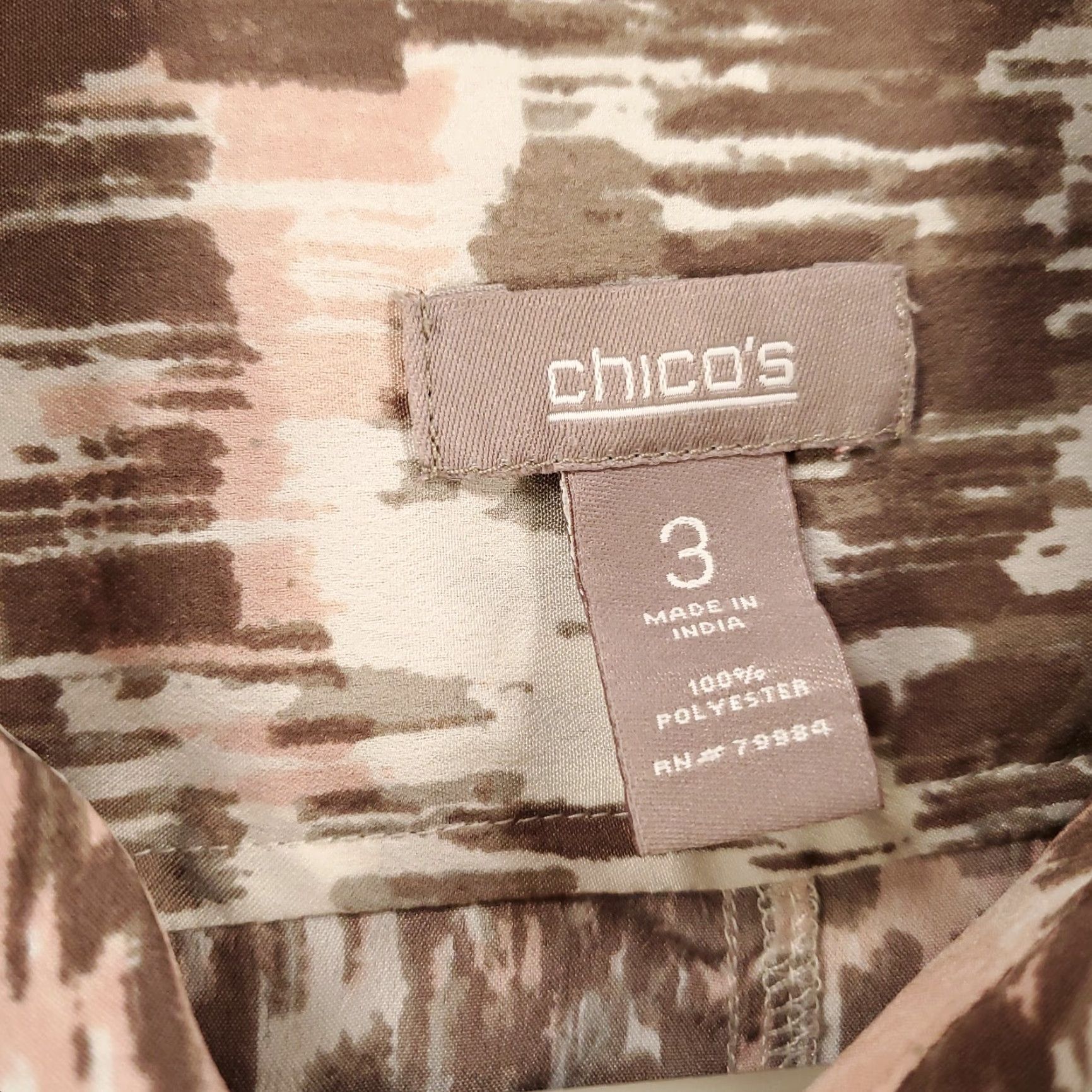 Vintage Chicos Button-Up Top Womens XL Pink Brown Roll Tab Sleeve Blouse Chicos 3 Size XL / US 12-14 / IT 48-50 - 5 Thumbnail