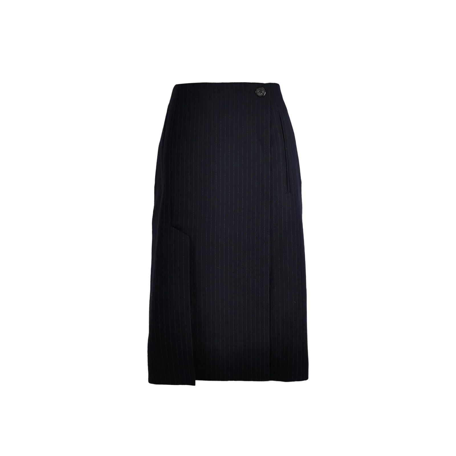 Prada Prada Navy Pinstripe Wool Midi Skirt Size 40S Size 27" / US 4 / IT 40 - 1 Thumbnail