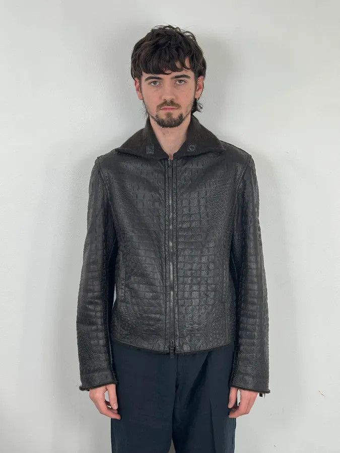 Giorgio Armani 2000s Giorgio Armani Crocodile Effect Brown Leather Aviator Jacket Size US M / EU 48-50 / 2 - 2 Thumbnail
