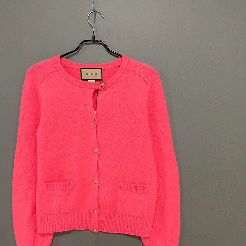 Gucci Pink Knit Cardigan with Gold Buttons-2505 Size S / US 4 / IT 40 - 2 Thumbnail