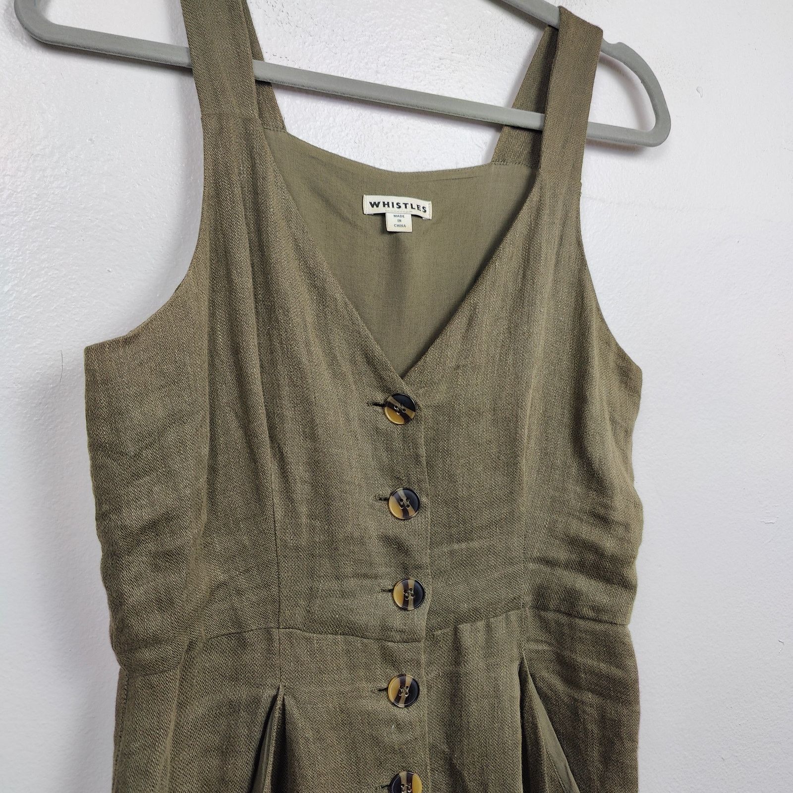 Whistles Whistles Linen Jumpsuit Womens US 6 Olive Green Sleeveless Size 28" / US 6 / IT 42 - 2 Thumbnail