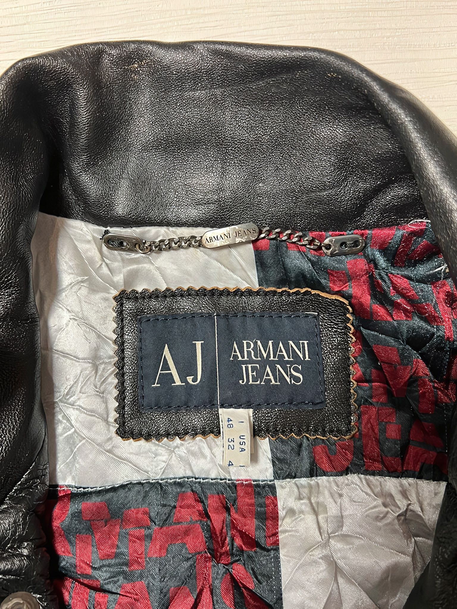 Armani ARCHIVE OVINE LEATHER BOMBER VARSITY HEAVY JACKET Size US M / EU 48-50 / 2 - 5 Thumbnail