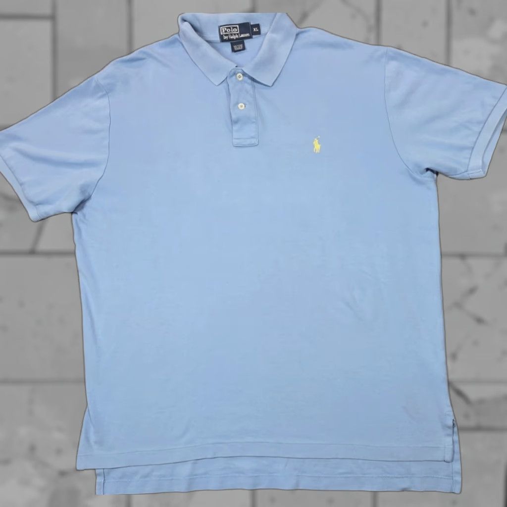 Polo Ralph Lauren VTG Polo Ralph Lauren Polo Shirt XL Light Blue Short Sleeve Mens Solid Blue Pony Classic 90s Theme Size US XL / EU 56 / 4 - 1 Thumbnail