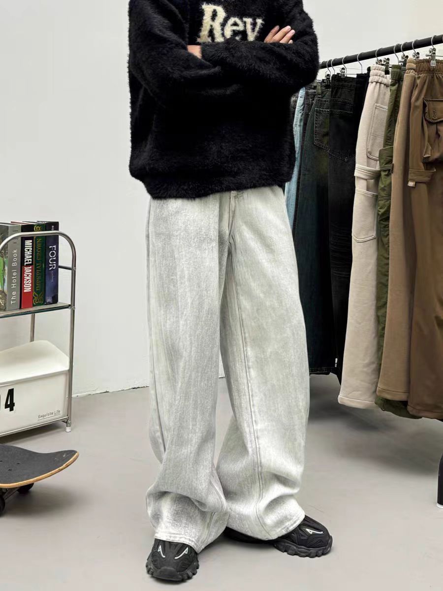 Japanese Brand × Jean Vintage washed dirty white distressed baggy jeans Size US 34 / EU 50 - 4 Thumbnail