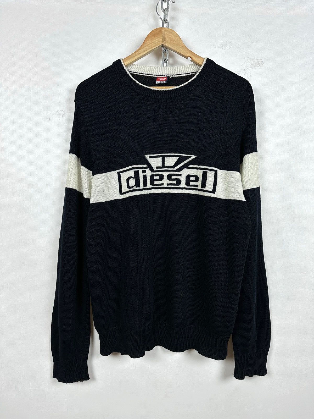 Diesel Vintage Diesel Y2K Big Logo Navy Blue Knit Sweater Size US L / EU 52-54 / 3 - 1 Thumbnail