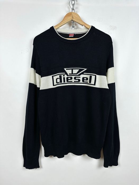 Diesel Vintage Diesel Y2K Big Logo Navy Blue Knit Sweater | Grailed