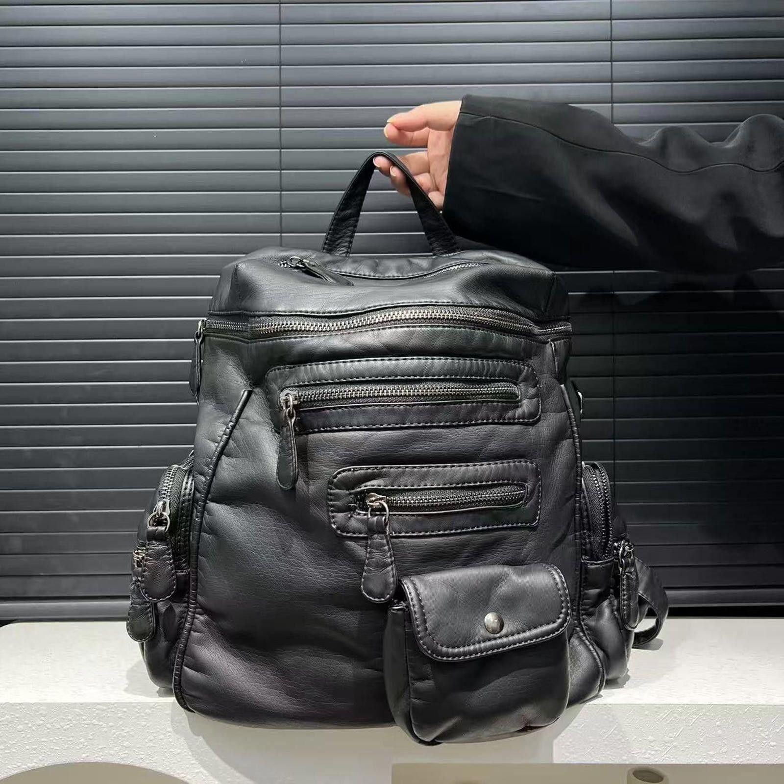 Leather Black Leather Studded Backpack, Multi-Pocket Casual Bag Size ONE SIZE - 5 Thumbnail