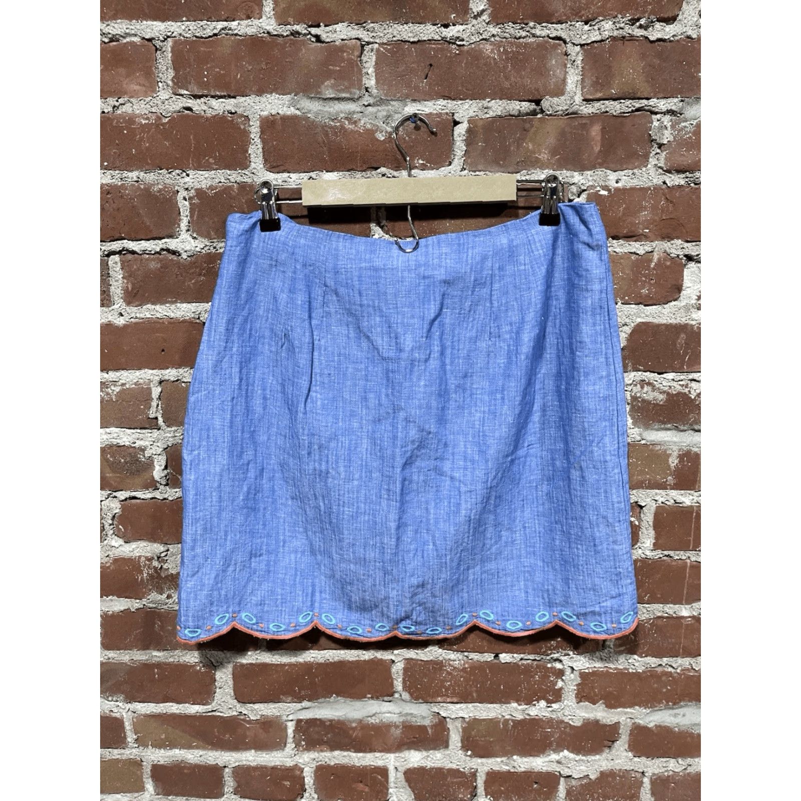 Talbots Talbots Skirt Womens 12P Petites A-Line Blue Linen Blend Embroidered Floral Short Lightweight Vintage: No Size 34" / US 12 / IT 48 - 3 Thumbnail
