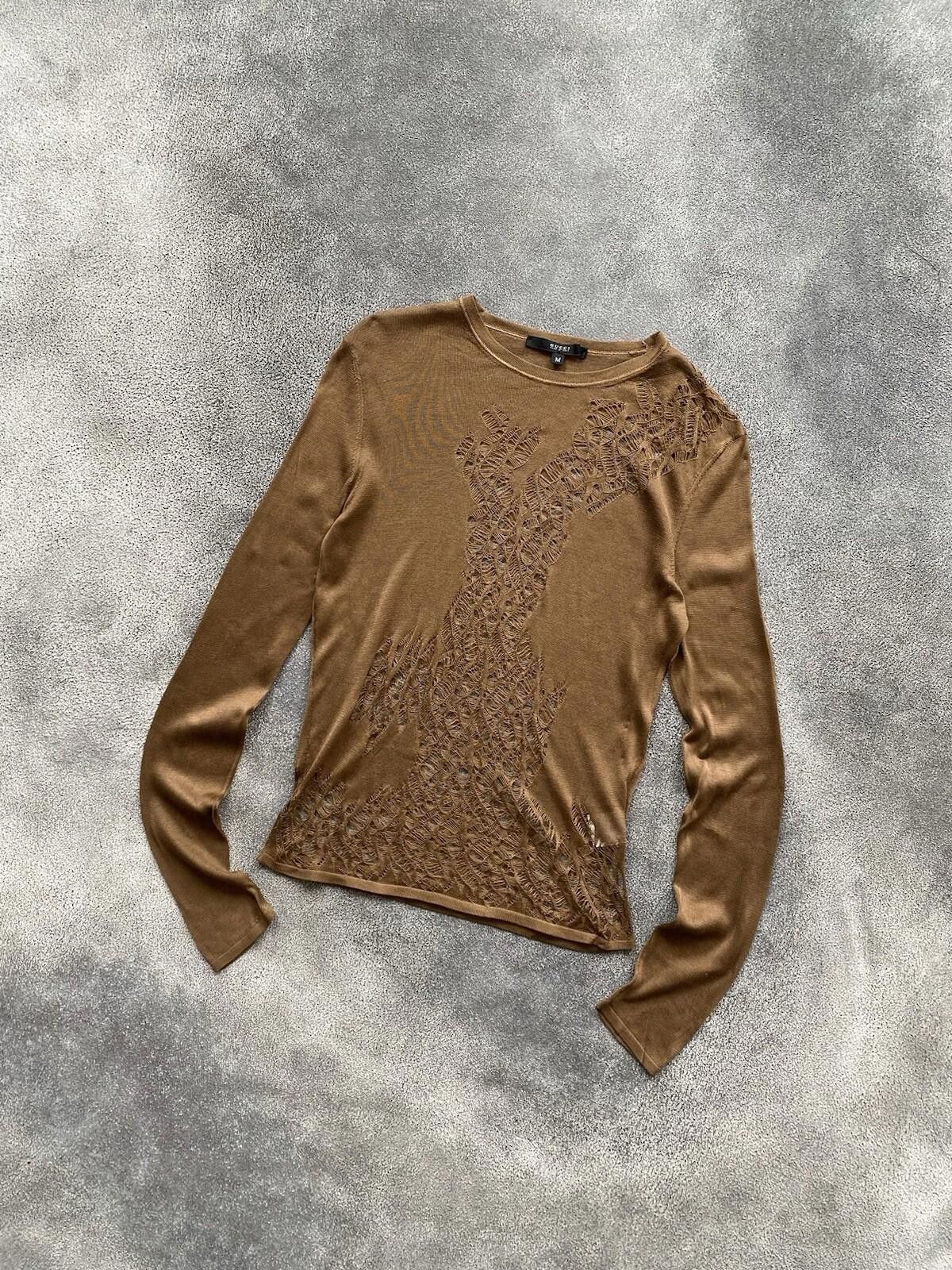 Gucci 2000’s Gucci By Tom Ford Silk Mesh Blouse Brown Vintage Size M / US 6-8 / IT 42-44 - 3 Thumbnail