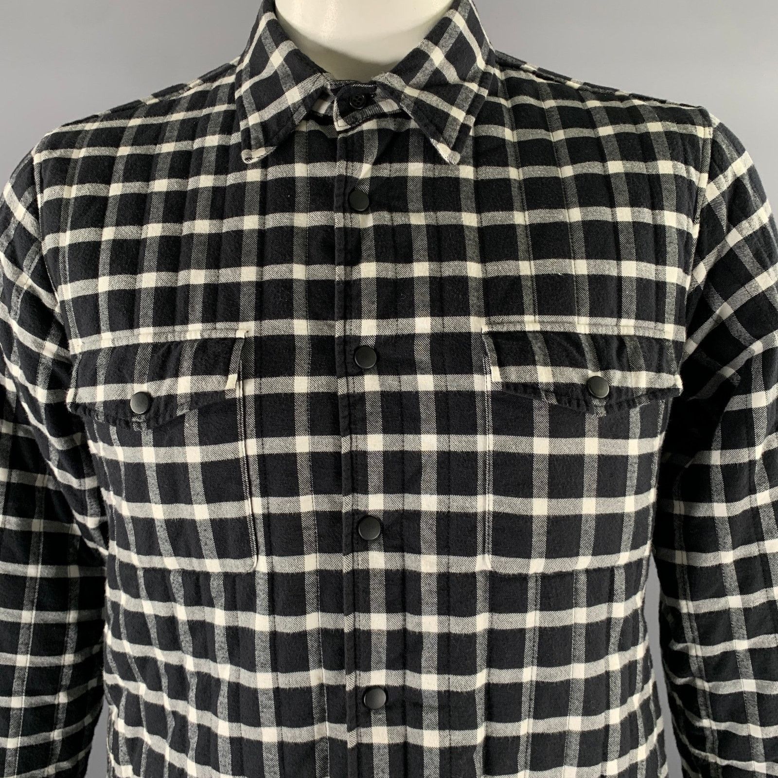 Aspesi ASPESI Size L Black White Plaid Quilted Cotton Shirt Jacket Size US L / EU 52-54 / 3 - 2 Thumbnail