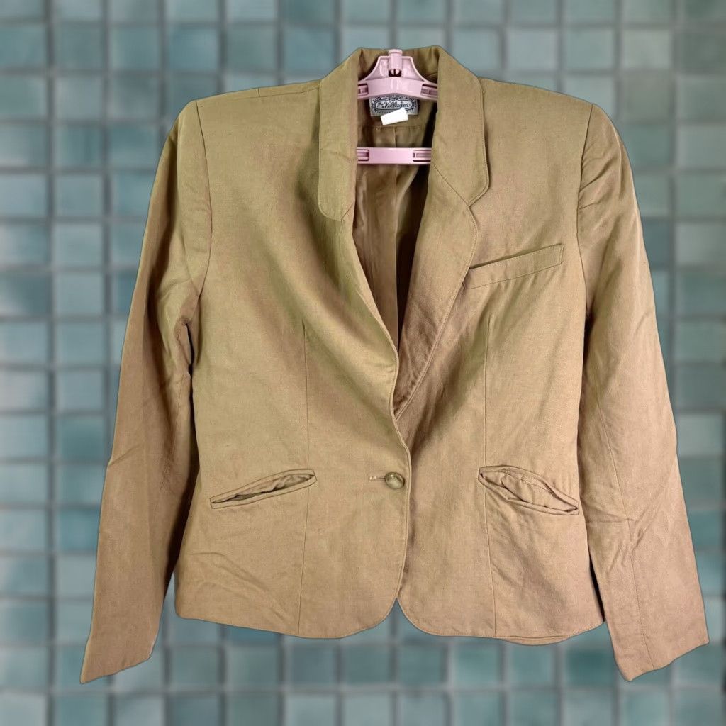 Vintage VINTAGE Villager Blazer Women Size 8 Tan Linen Blend Single-Breasted Notch Lapel Lightweight Lined 70s Womens Size M / US 6-8 / IT 42-44 - 1 Thumbnail