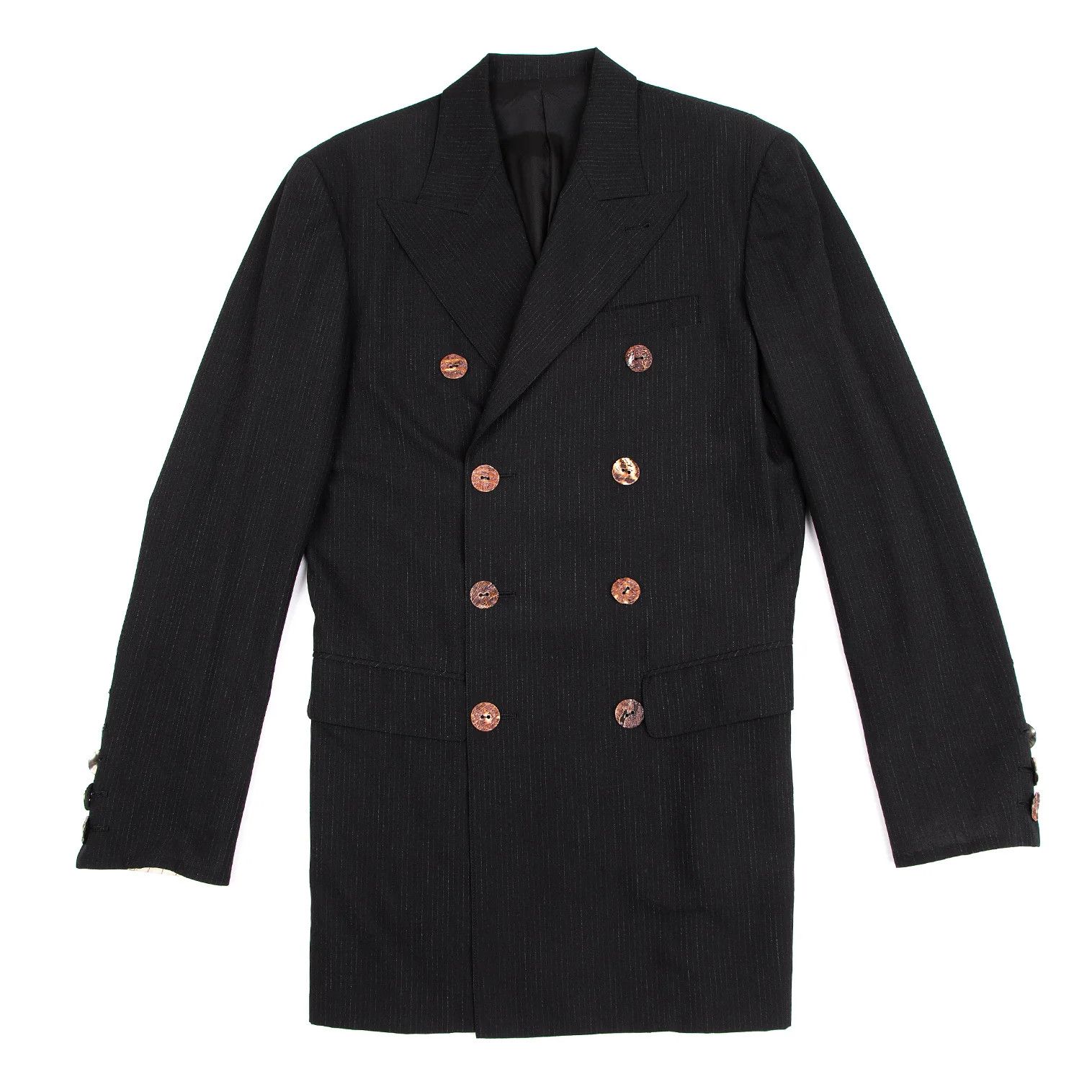 Wool Chalk Stripe Double Jacket in Black Size 48