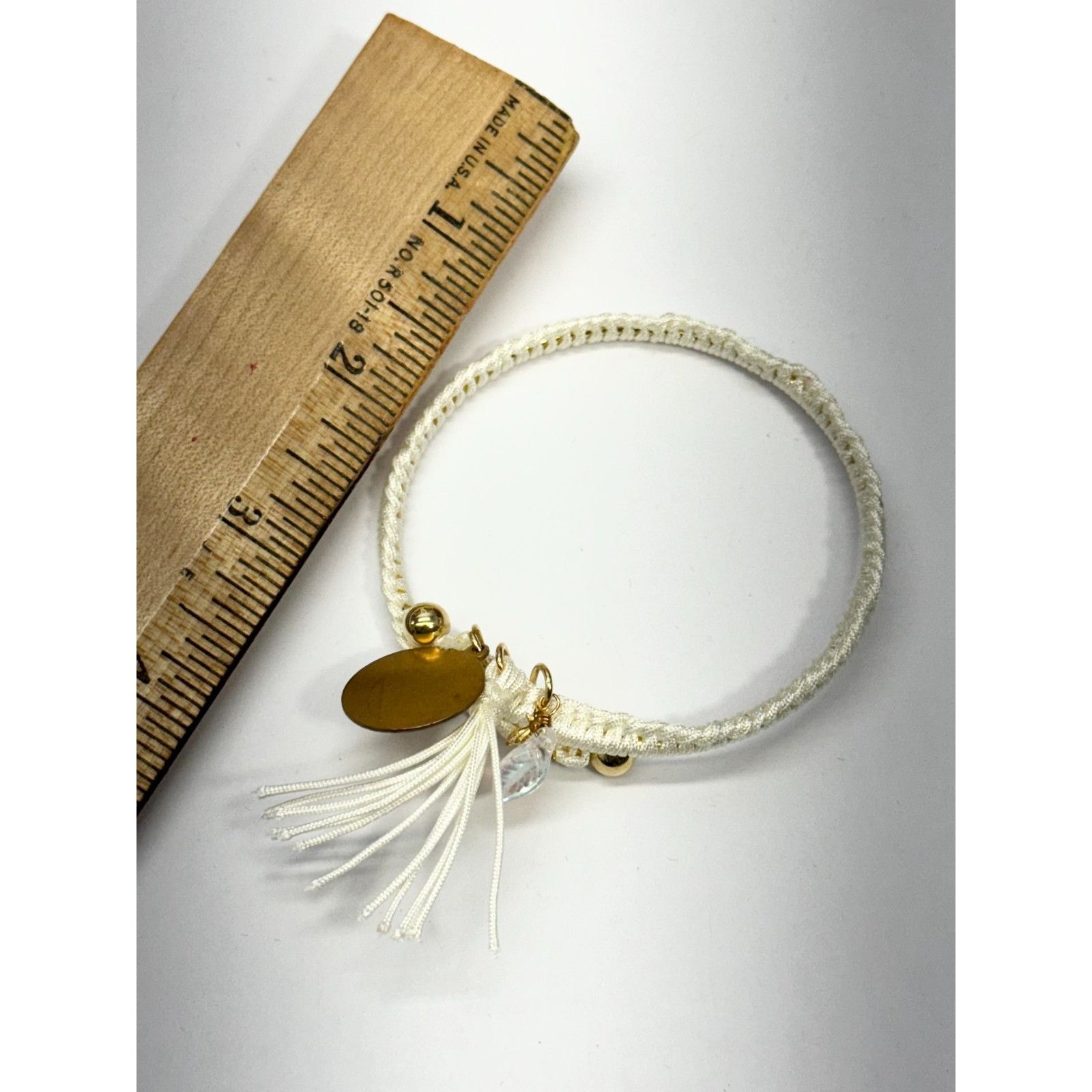Vintage Vintage white cross glass leaf charm tassel bracelet bangle Size ONE SIZE - 4 Thumbnail