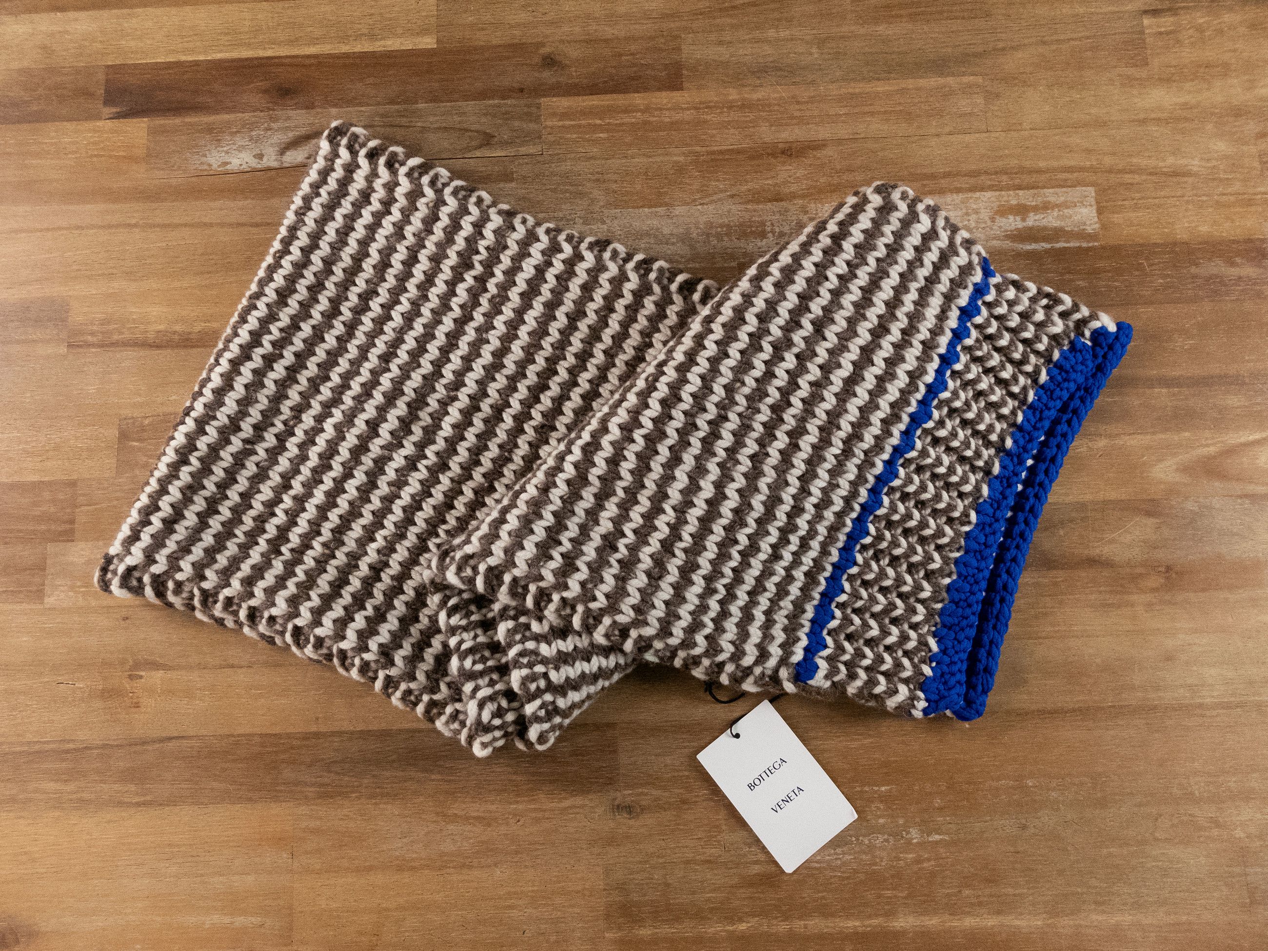 Bottega Veneta BOTTEGA VENETA brown white blue chunky zig zag wool scarf q Size ONE SIZE - 5 Thumbnail