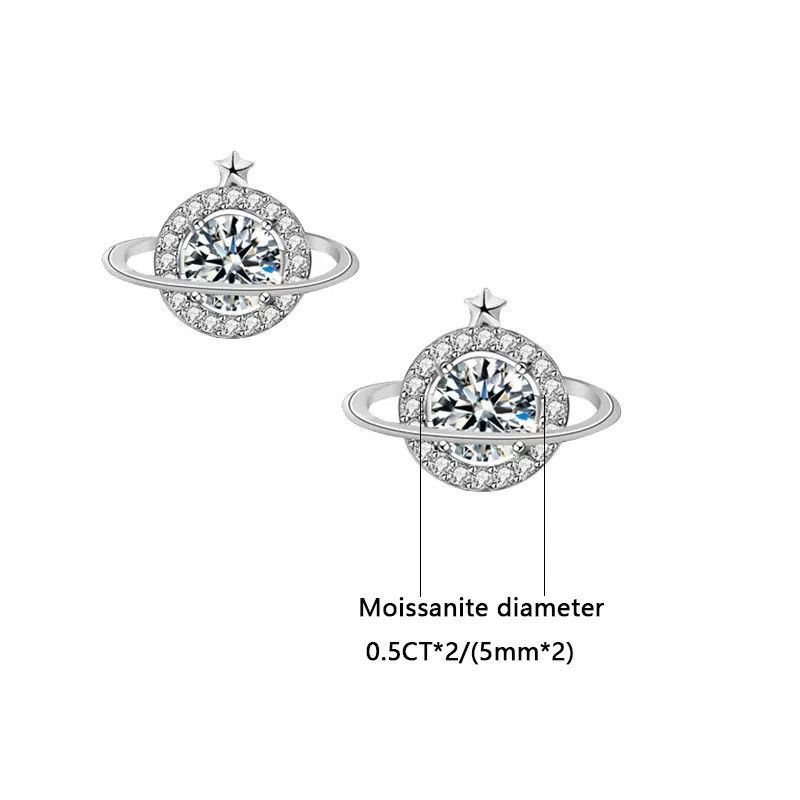Sterling Silver Silver planet 0.5 carat moissanite temperament niche earring Size ONE SIZE - 5 Thumbnail