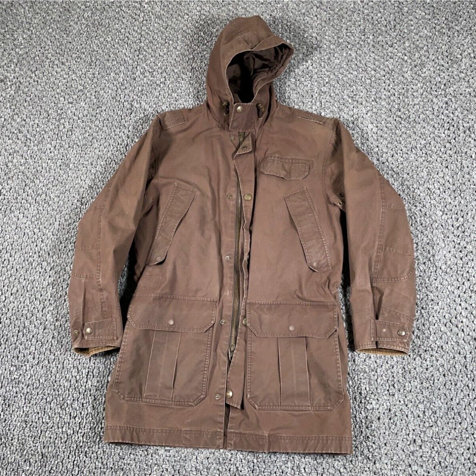 image of Vintage VTG L.l. Bean British Millerain Zip Hooded Parak Jacket Adult Small Brown Waxed in White