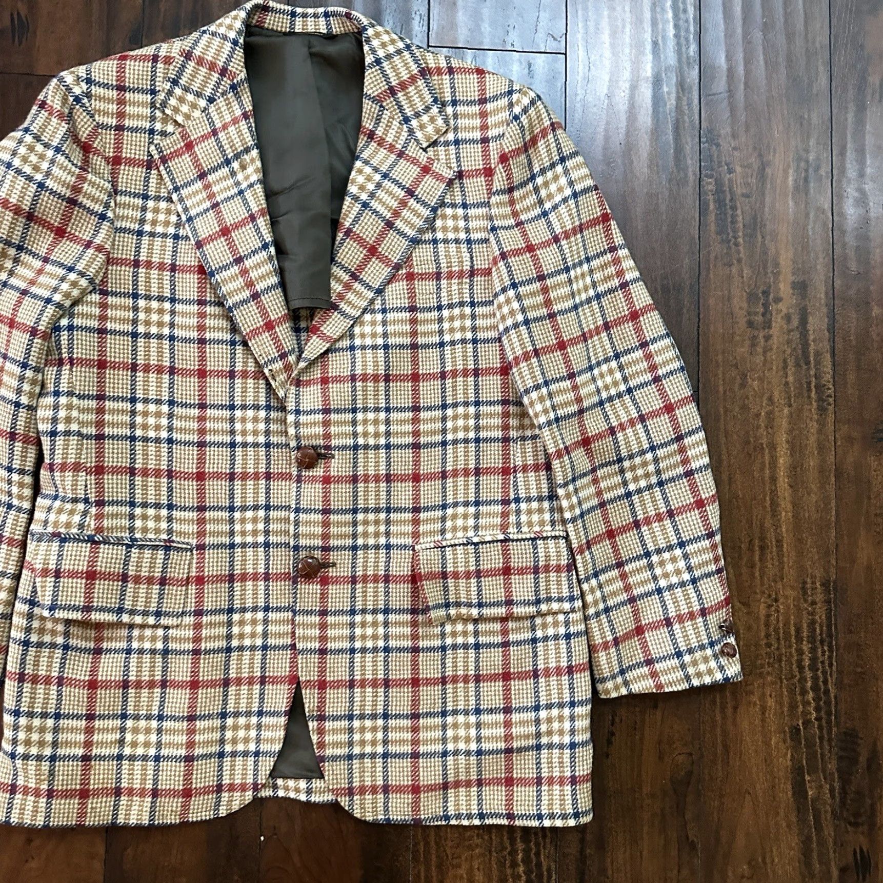 Vintage VTG Suit Jacket 40 Wool Tan Pinstripe Rockabilly 1970s 1960s Vintage Sportcoat Men’s Womens? Size 40R - 5 Thumbnail
