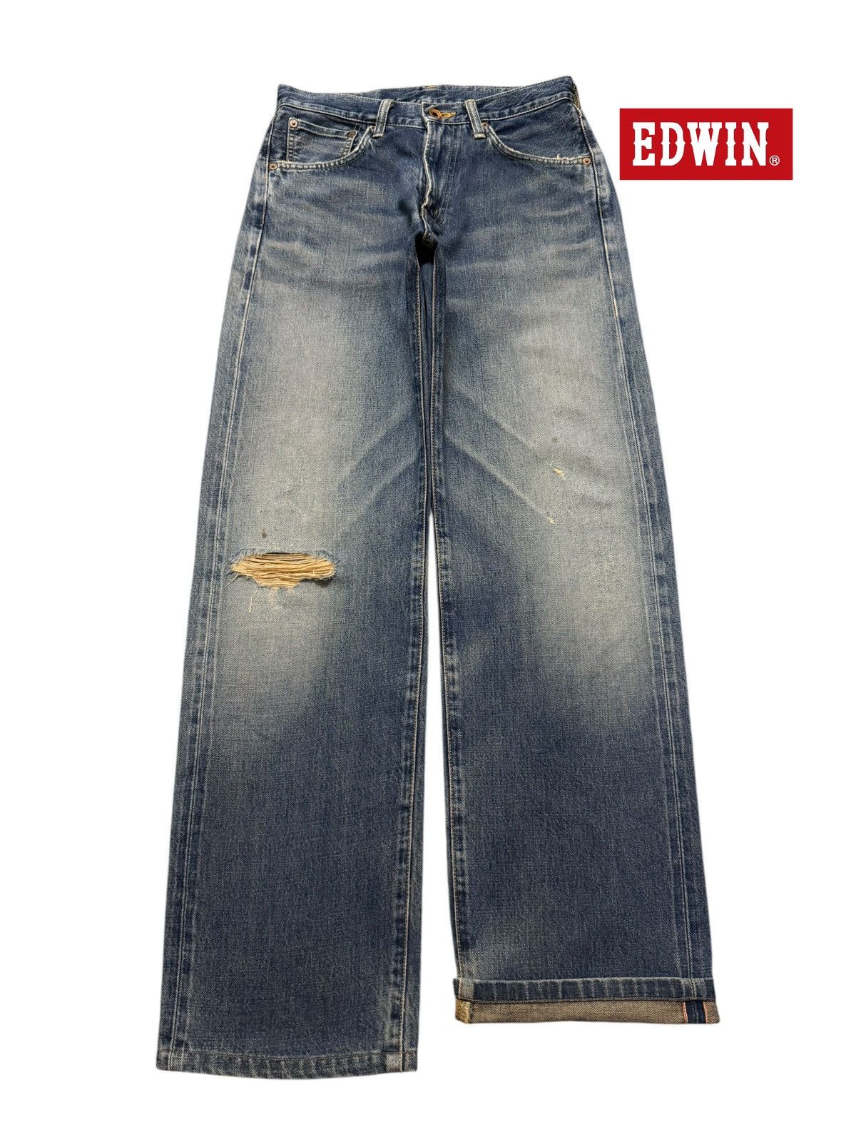 Edwin Vintage 90s Edwin 505 Selvedge Faded Distress Wide Leg Baggy Size US 28 / EU 44 - 1 Thumbnail