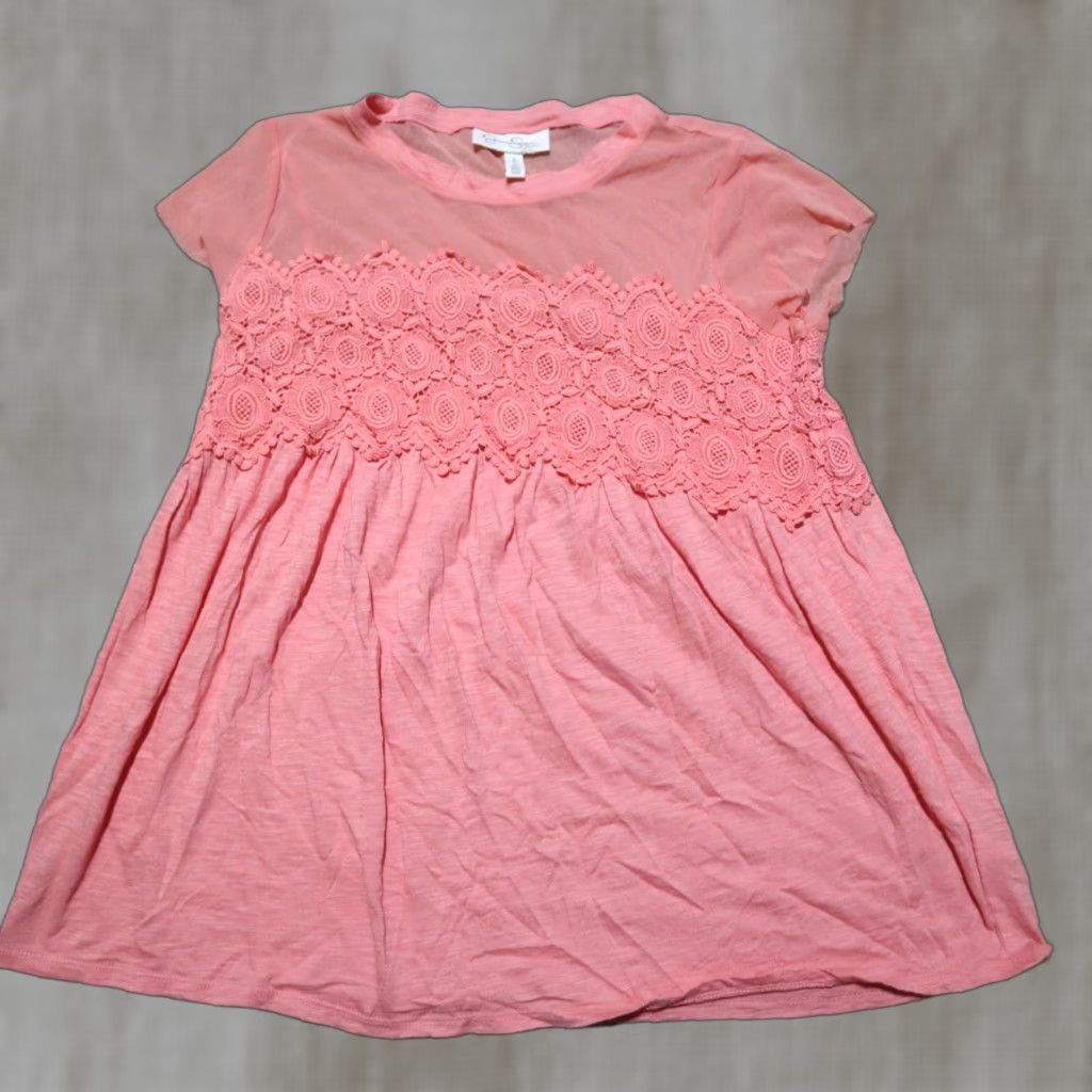 Jessica Simpson Jessica Simpson Shirt Peasant Adult M Pink Lace Sheer Blouse Womens Size M / US 6-8 / IT 42-44 - 1 Thumbnail