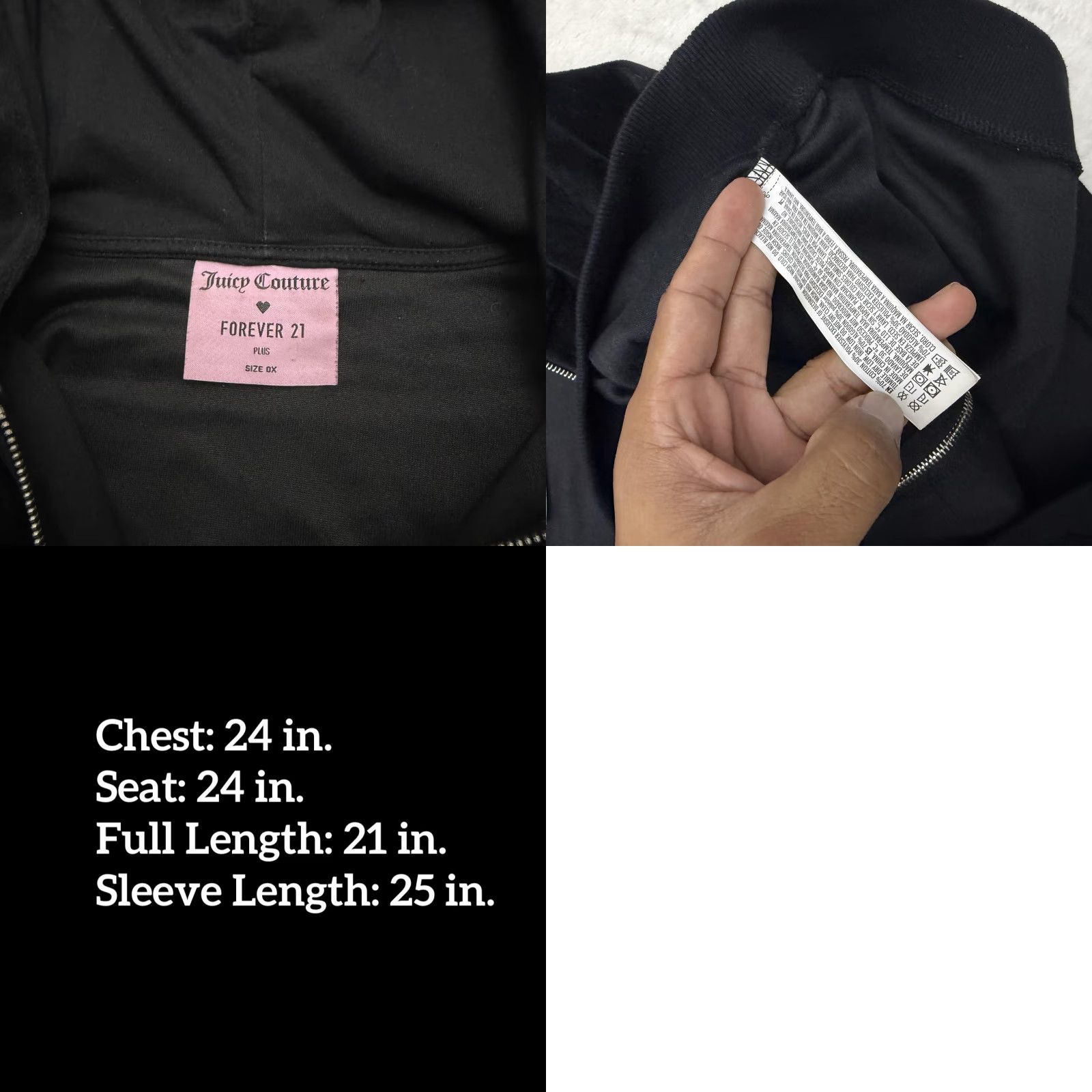 Juicy Couture VINTAGE Juicy Couture Forever 21 Jacket Hood 0X Women Black Velour Zip Heart Rhinestone Hoodie Size XL / US 12-14 / IT 48-50 - 10 Thumbnail