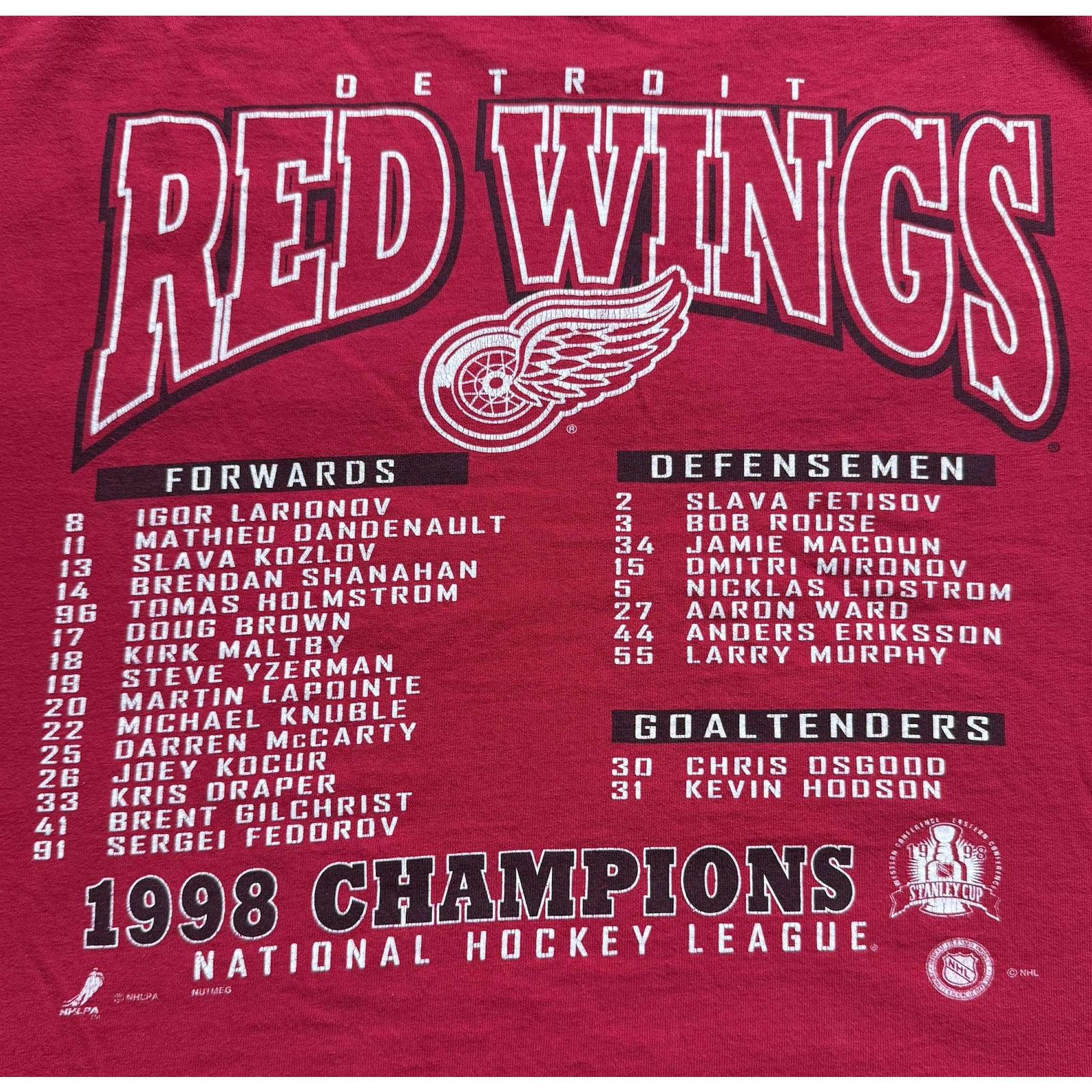 Lee Lee 1998 Detroit Red Wings Stanley Cup Champions Tee Red XL Size US XL / EU 56 / 4 - 8 Thumbnail