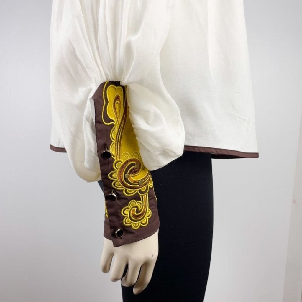 Other BEULAH Bohemian Shirt Blouse White Yellow Brown Luxury Top S Size S / US 4 / IT 40 - 5 Thumbnail