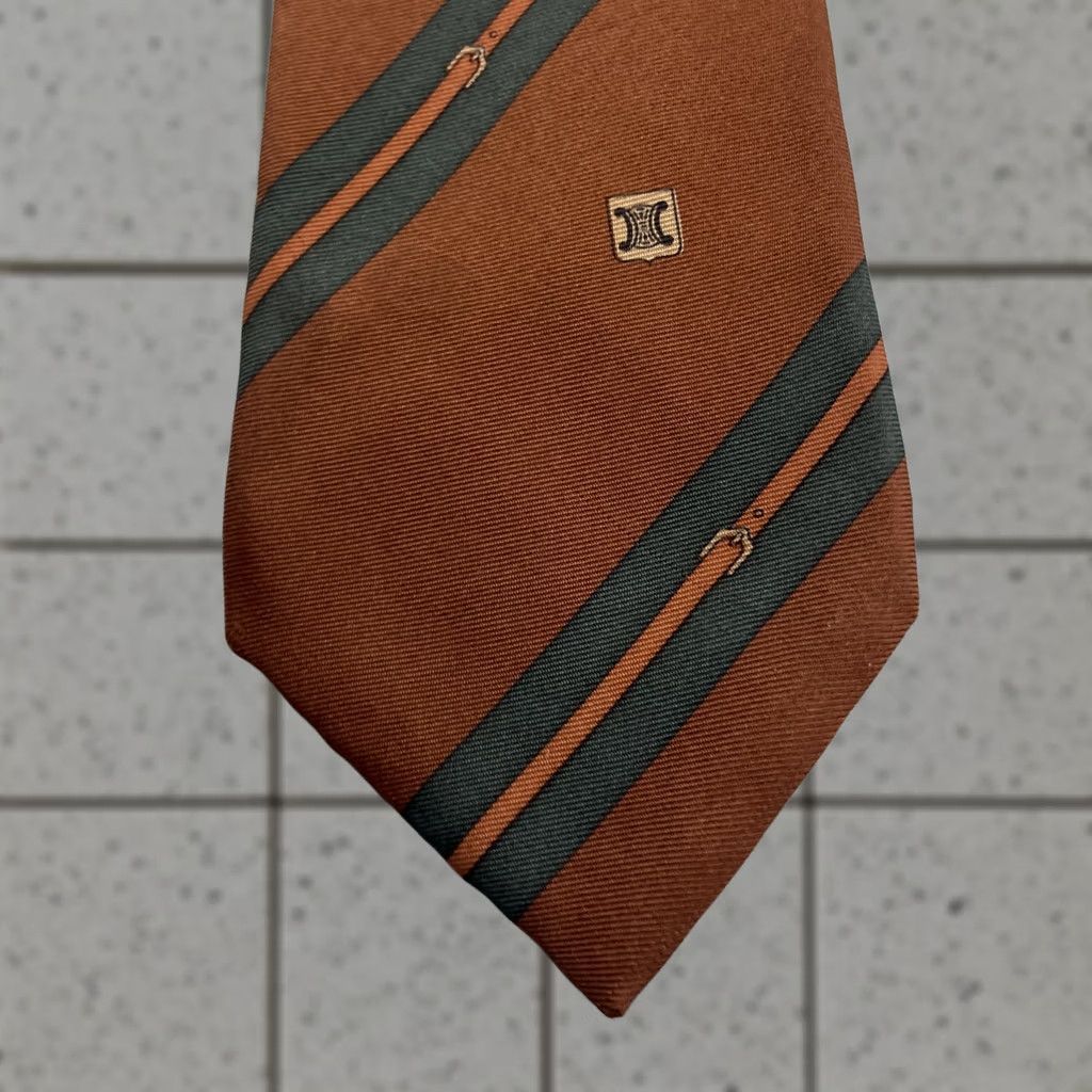 Celine VINTAGE CELINE Paris Silk Tie Equestrian Horse Stripe Monogram Logo Brown 3x62 Capsule Necktie - One Size, Men Size ONE SIZE - 1 Thumbnail