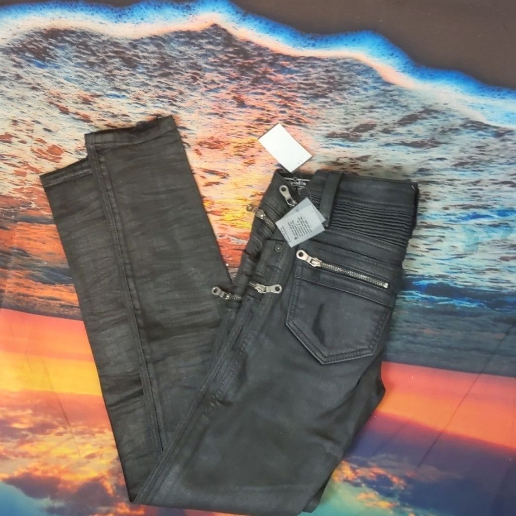 Rock Revival Moto Black Coated Jeans 28 shops