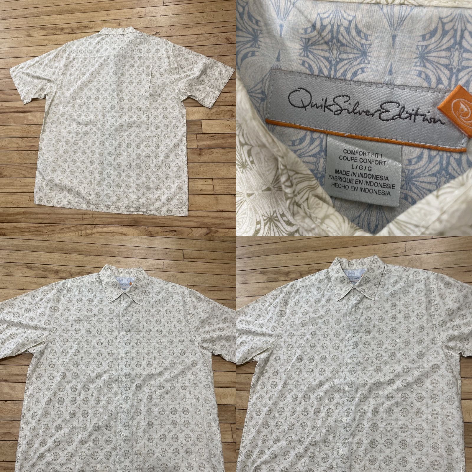 Quiksilver VINTAGE Quiksilver Shirt Men L Geometric Western 50" Tan Cream Button-Up Casual Short Sleeve Geometric Pattern Mens Size US L / EU 52-54 / 3 - 9 Thumbnail