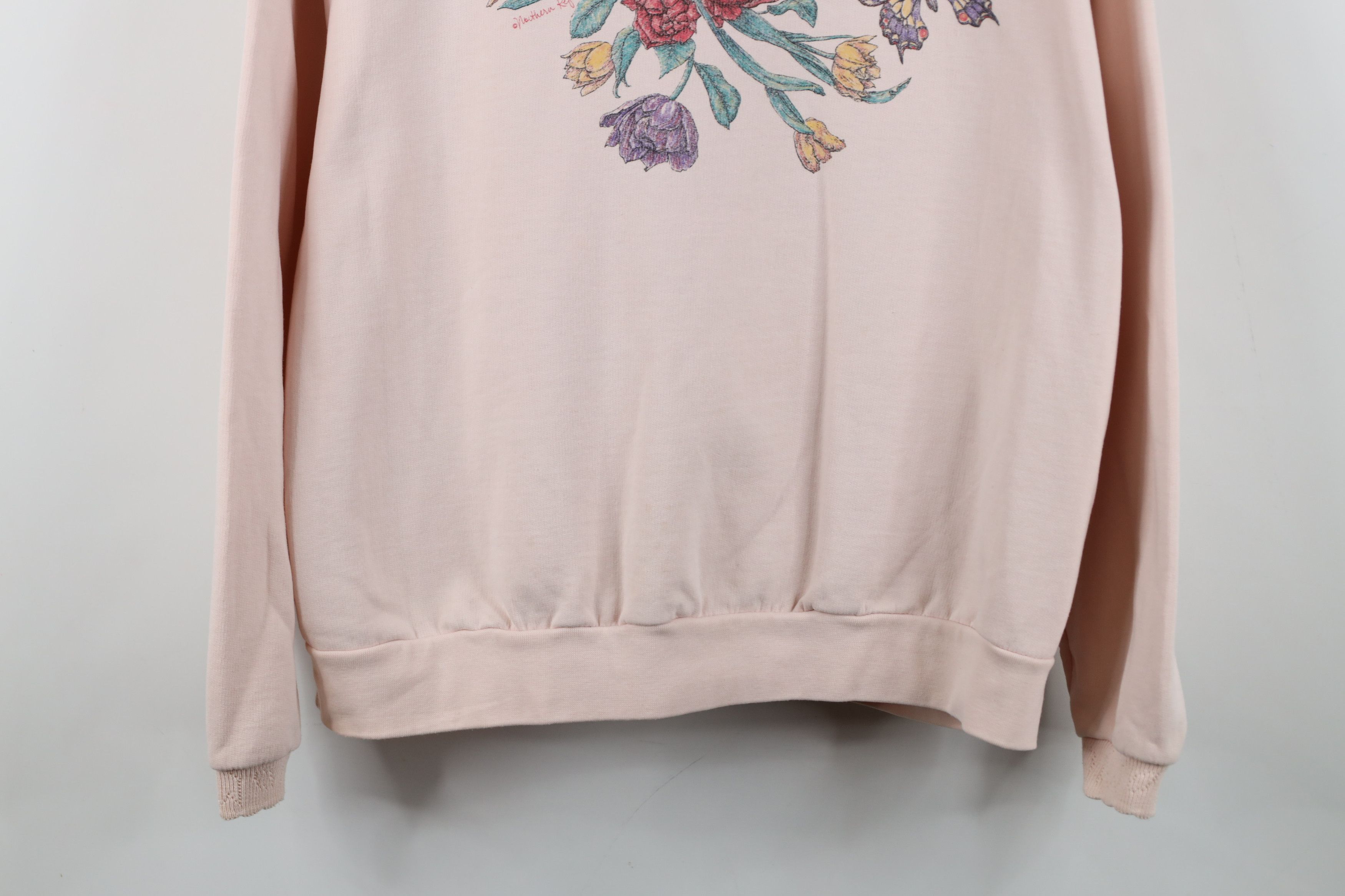 Vintage Vintage 90s Streetwear Butterfly Flower Sweatshirt Pink Size XL / US 12-14 / IT 48-50 - 3 Thumbnail