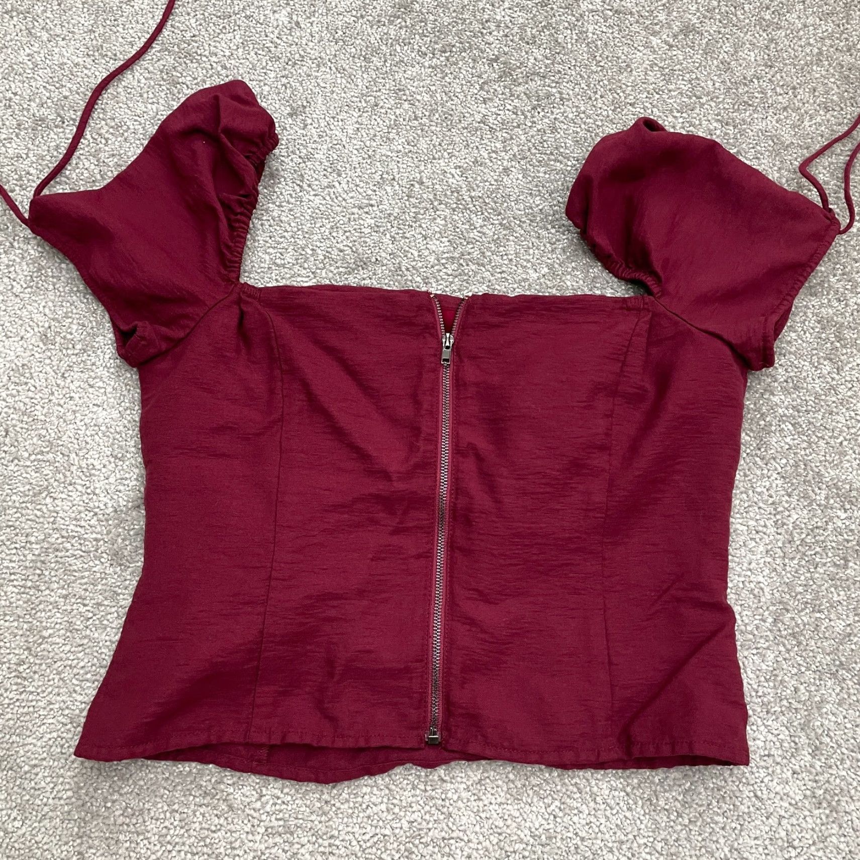 Vintage Line And Dot Puff Sleeve Top Womens Small Red Back Full Zip Crop Casual Modern Size S / US 4 / IT 40 - 3 Thumbnail