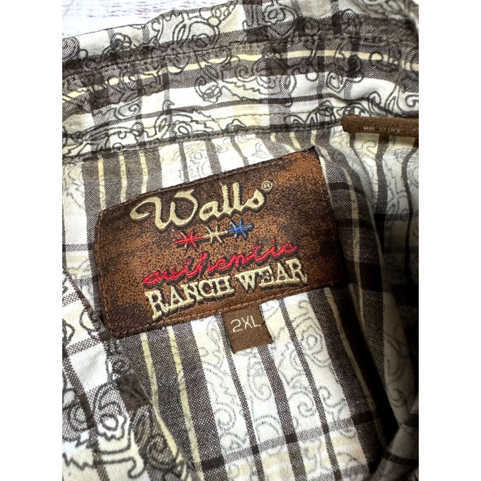 Walls Walls Mens Pearl Snap Western Shirt 2XL Brown Beige Plaid Cotton Shirt Mens Western 2XL Brown Size US XXL / EU 58 / 5 - 7 Thumbnail