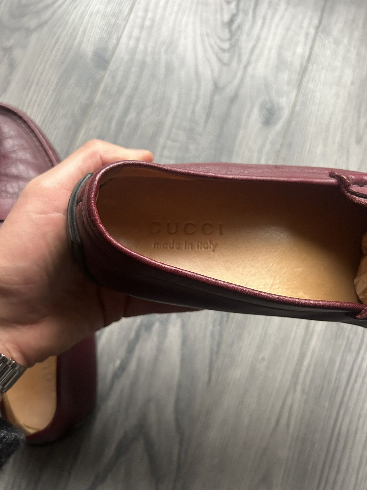 Gucci Gucci Burgundy Leather Loafers with Embossed GG Monogram Size US 7 / EU 40 - 13 Thumbnail