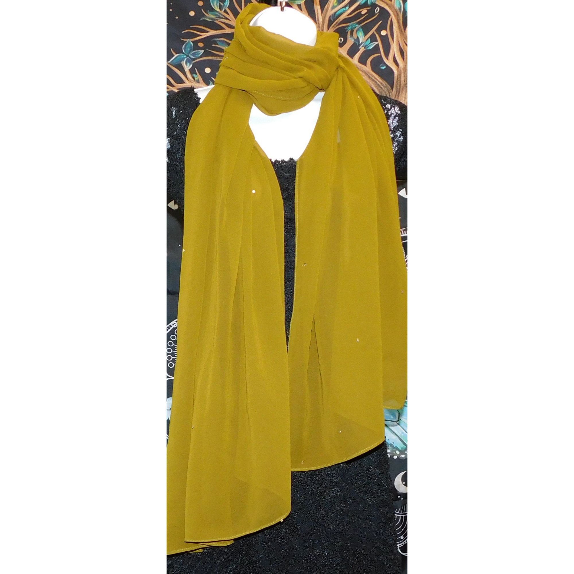Other Olive Chiffon Wrap Scarf With Sequin Accents 96x28 Inches Size ONE SIZE - 3 Thumbnail
