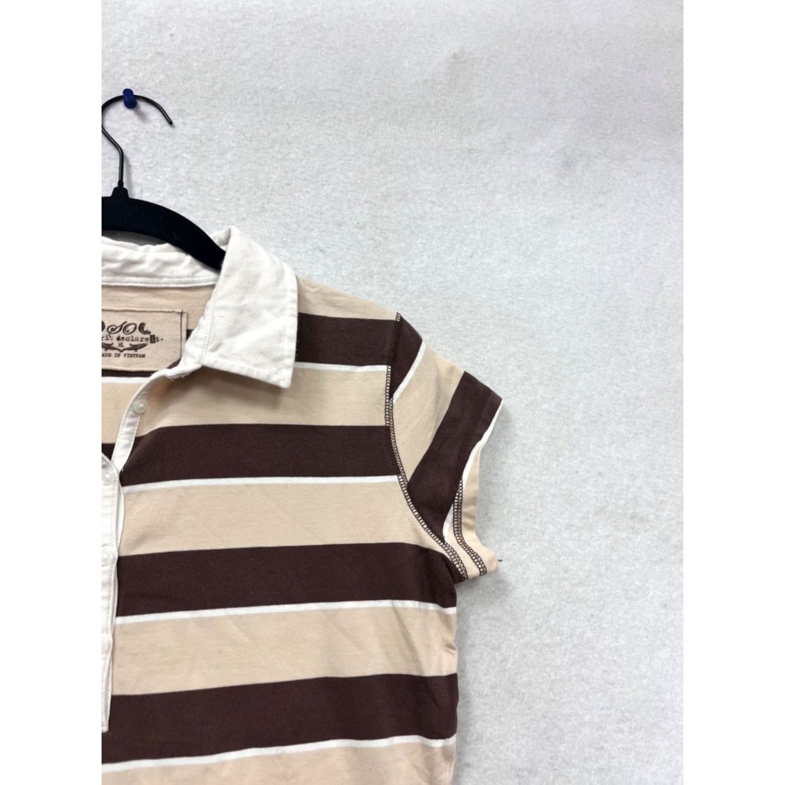 Vintage Wear It Declare It Striped Polo Shirt Womens Regular Brown & White Short Sleeve X Size Size XL / US 12-14 / IT 48-50 - 6 Thumbnail