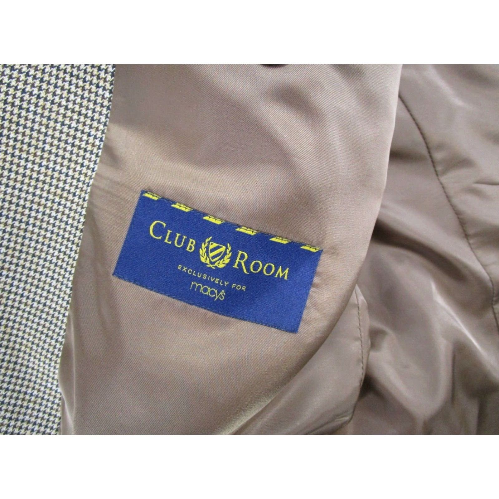 Club Room Club Room by Macy's Mens Blazer Sports Jacket Houndstooth Plaid 48R Brown Button Up Jacket Mens Reg Long Shirt Size 48R - 4 Thumbnail