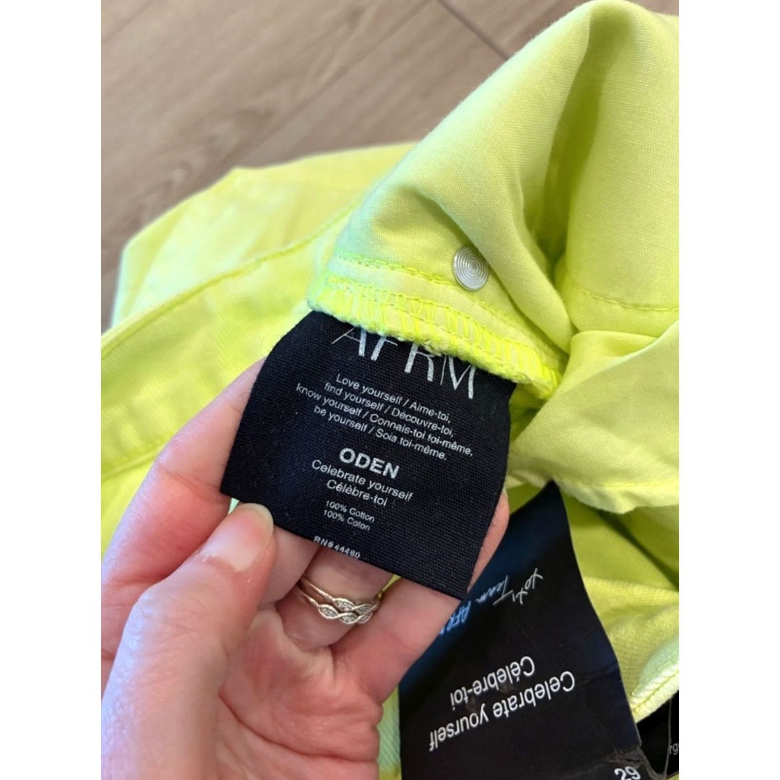 Vintage NWT AFRM Women’s Oden High Rise Wide Leg Distressed Jean Neon Yellow Size 29 Size 29" - 6 Thumbnail