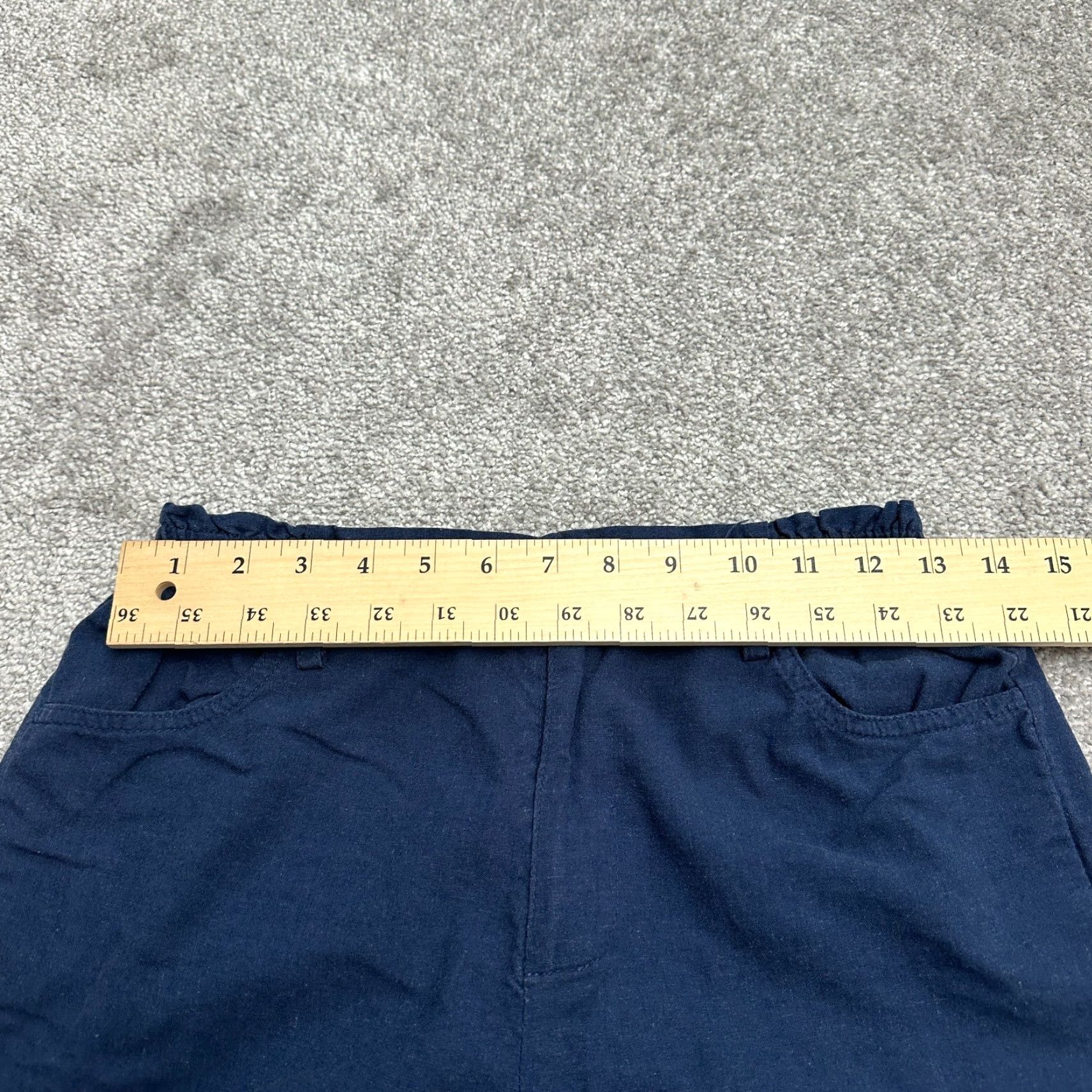 Vintage Unbranded Casual Pants Women S Navy Elastic Waist Straight Leg 26x28 Linen Cotton Blend Paperbag Style Slim Size 28" / US 6 / IT 42 - 7 Thumbnail