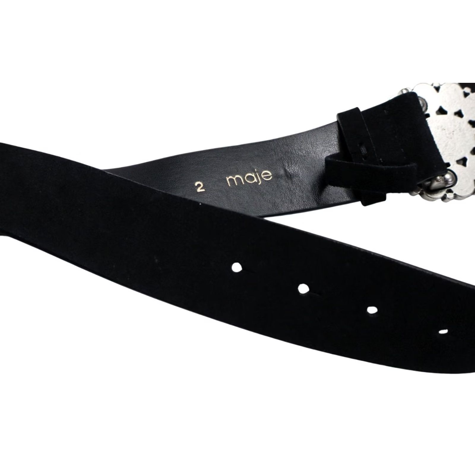 Maje MAJE Belt Women's MEDIUM Leather Press Stud Metal Buckle Black Belt Size ONE SIZE - 6 Thumbnail