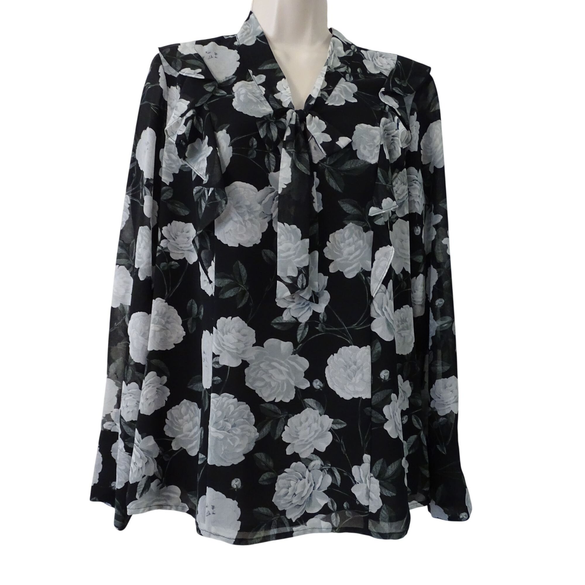 Karl Lagerfeld Karl Lagerfeld Women Black Floral Long Sleeve Blouse Size M Size M / US 6-8 / IT 42-44 - 2 Thumbnail
