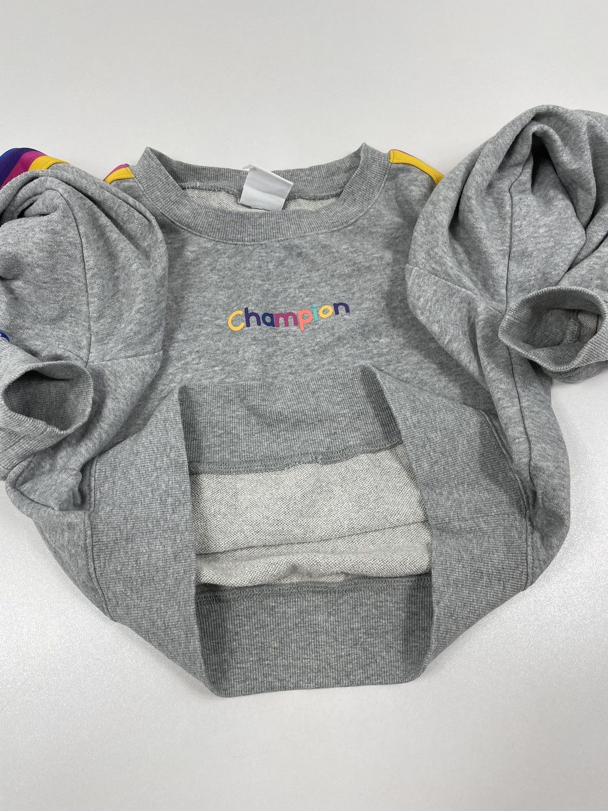 Champion × Raised by Champions 🌈 RAINBOW Big Logo Tape Crew Sweater Long Sleeve Sweatshirt Size M / US 6-8 / IT 42-44 - 8 Thumbnail