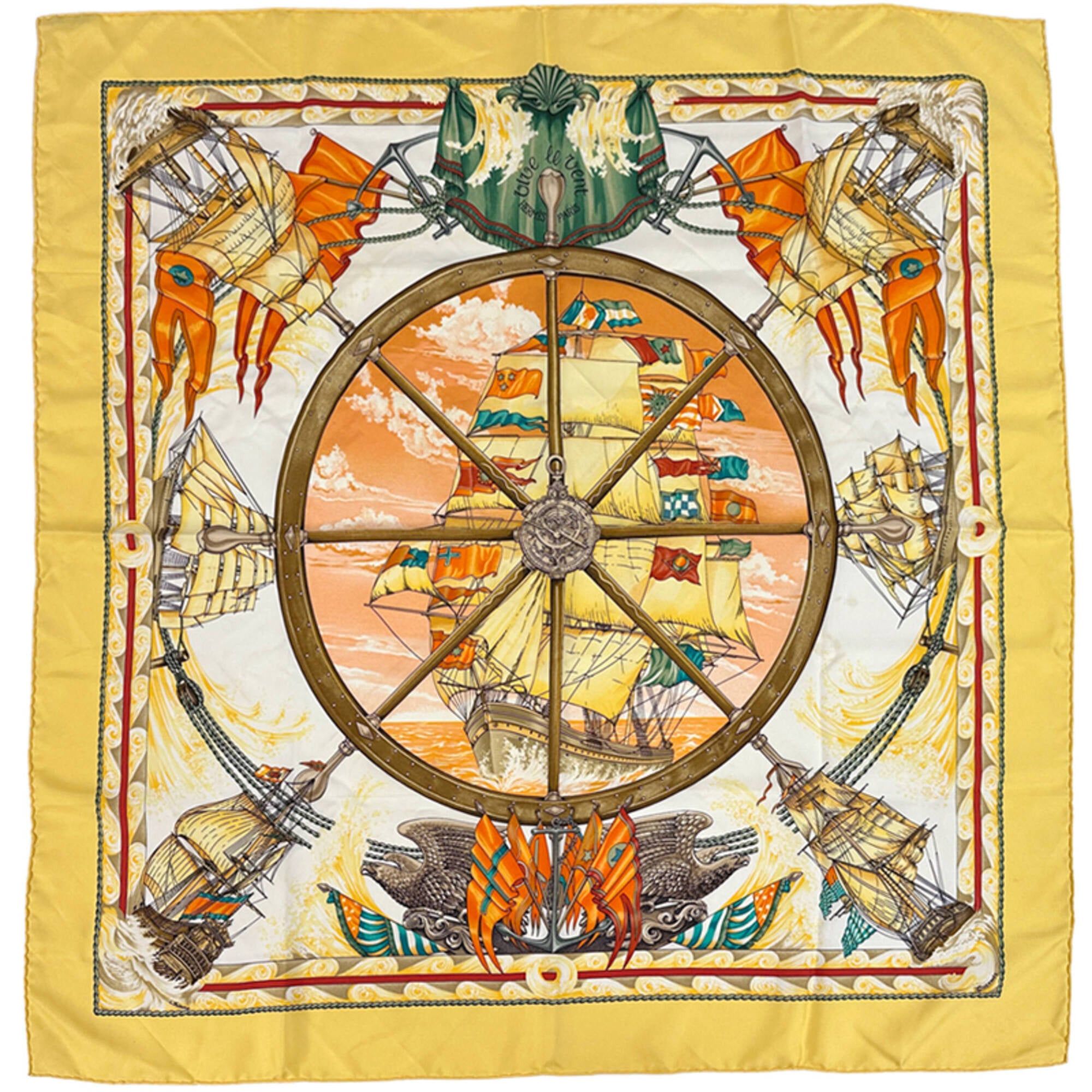 Hermes Hermes scarf/muffler, Carre 90 "Vive le Vent" (Let the Wind Blow), women's, brand silk, yellow, multicolor, sea, ship, sailing ship. Size ONE SIZE - 1 Thumbnail