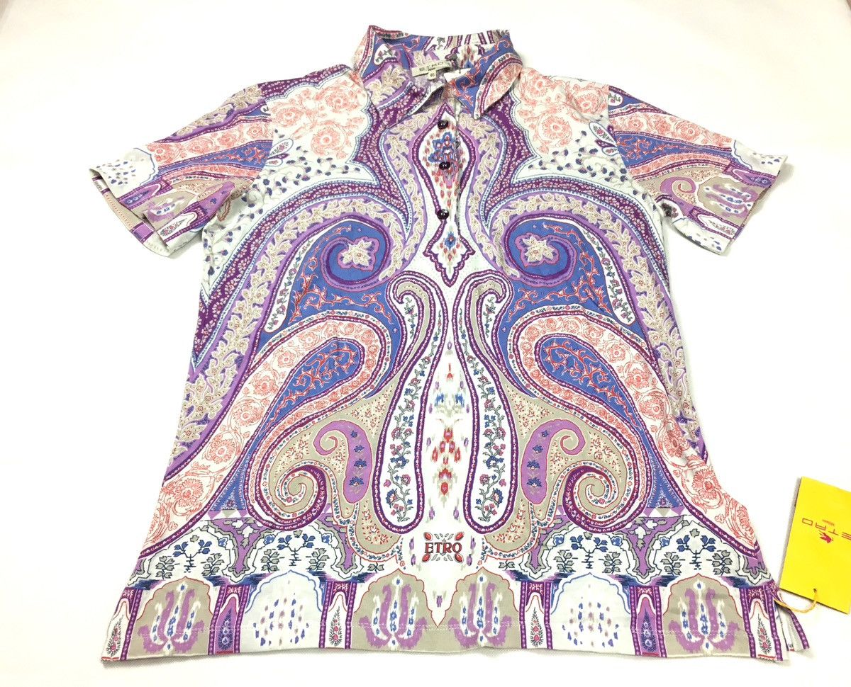 Etro Vintage 90s Etro Milano Paisley Floral Unisex Polo Tee Size US S / EU 44-46 / 1 - 1 Thumbnail