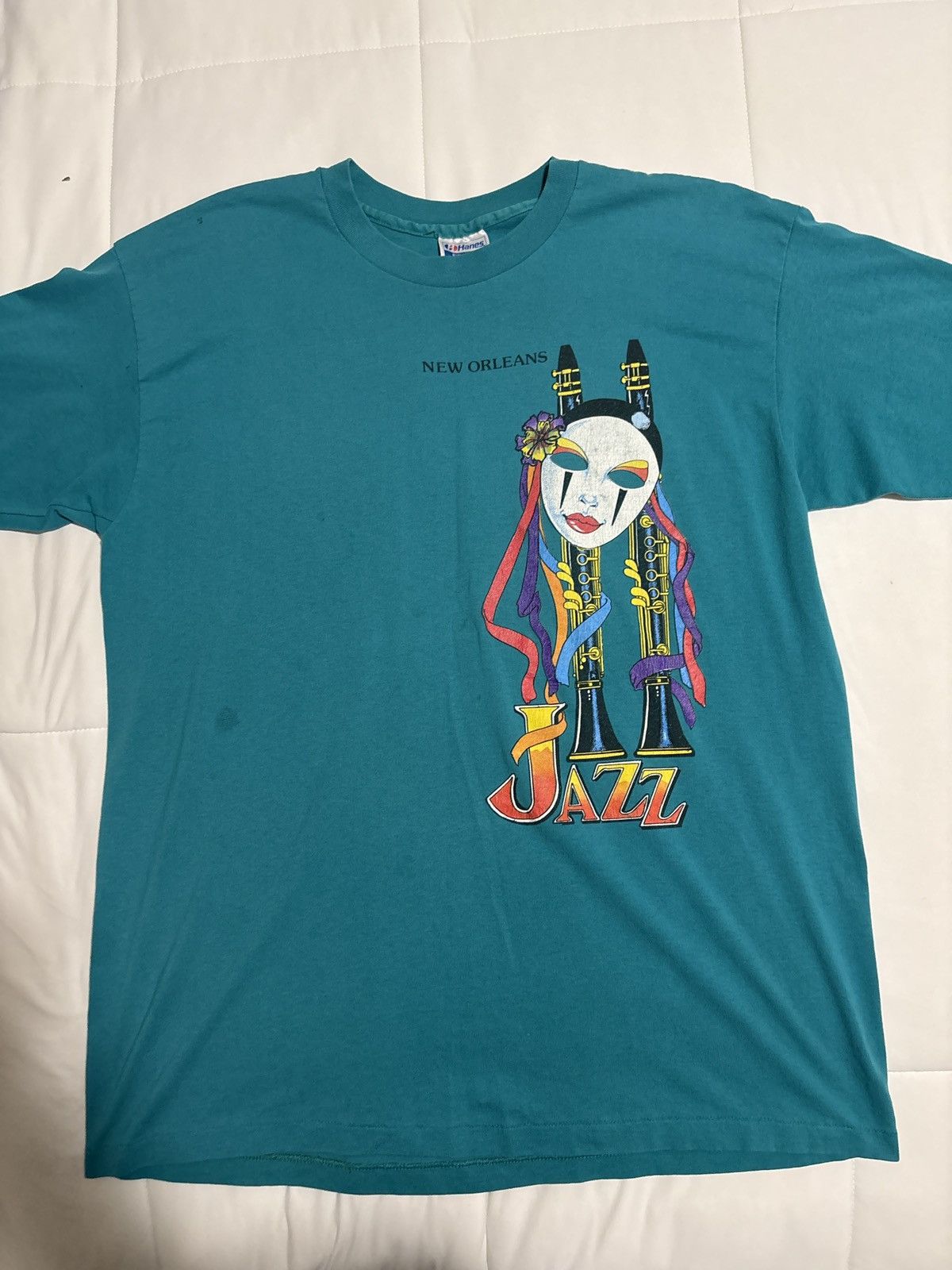 Hanes Vintage 1990s NEW ORLEANS JAZZ SHIRT Size US XL / EU 56 / 4 - 1 Thumbnail