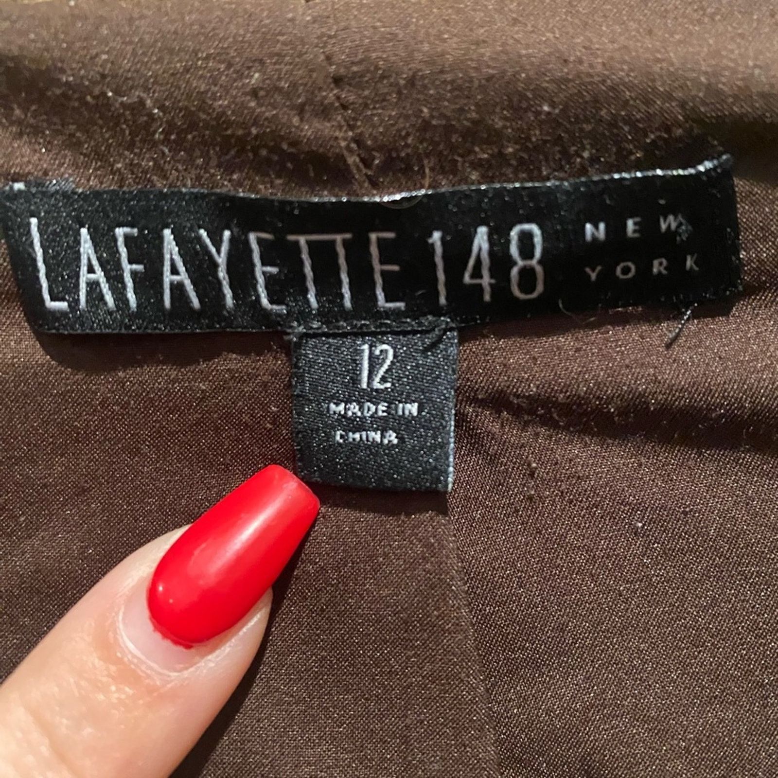 Designer LAFAYETTE 148 NY Brown Virgin Wool Pointed Collar Blazer 12 Size XL / US 12-14 / IT 48-50 - 3 Thumbnail